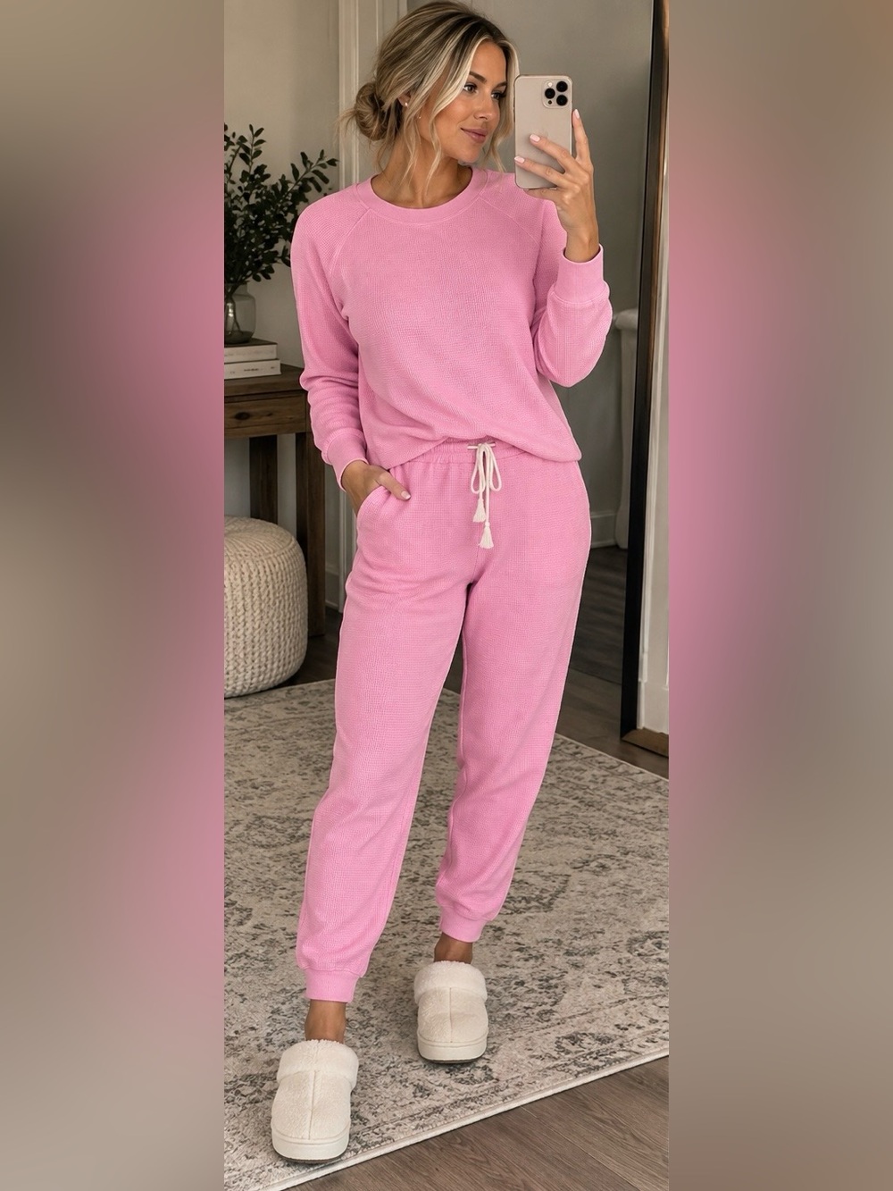 Sundry—Sunnyside by Sundry Pink Waffle Knit Lounge Set